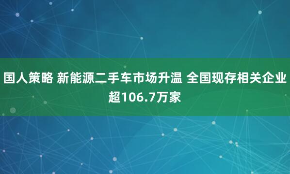 国人策略 新能源二手车市场升温 全国现存相关企业超106.7万家