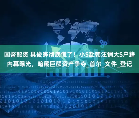 国督配资 具俊晔彻底慌了！小S赴韩注销大S户籍内幕曝光，暗藏巨额资产争夺_首尔_文件_登记